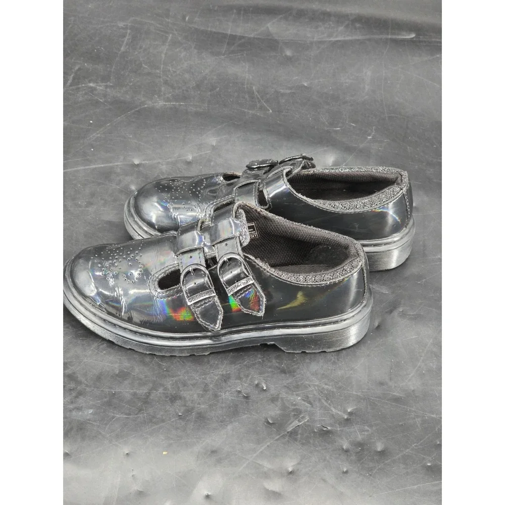 Dr. Martens 8065J‎ Mary Jane Rainbow Black Patent Leather Kids Shoes US 3